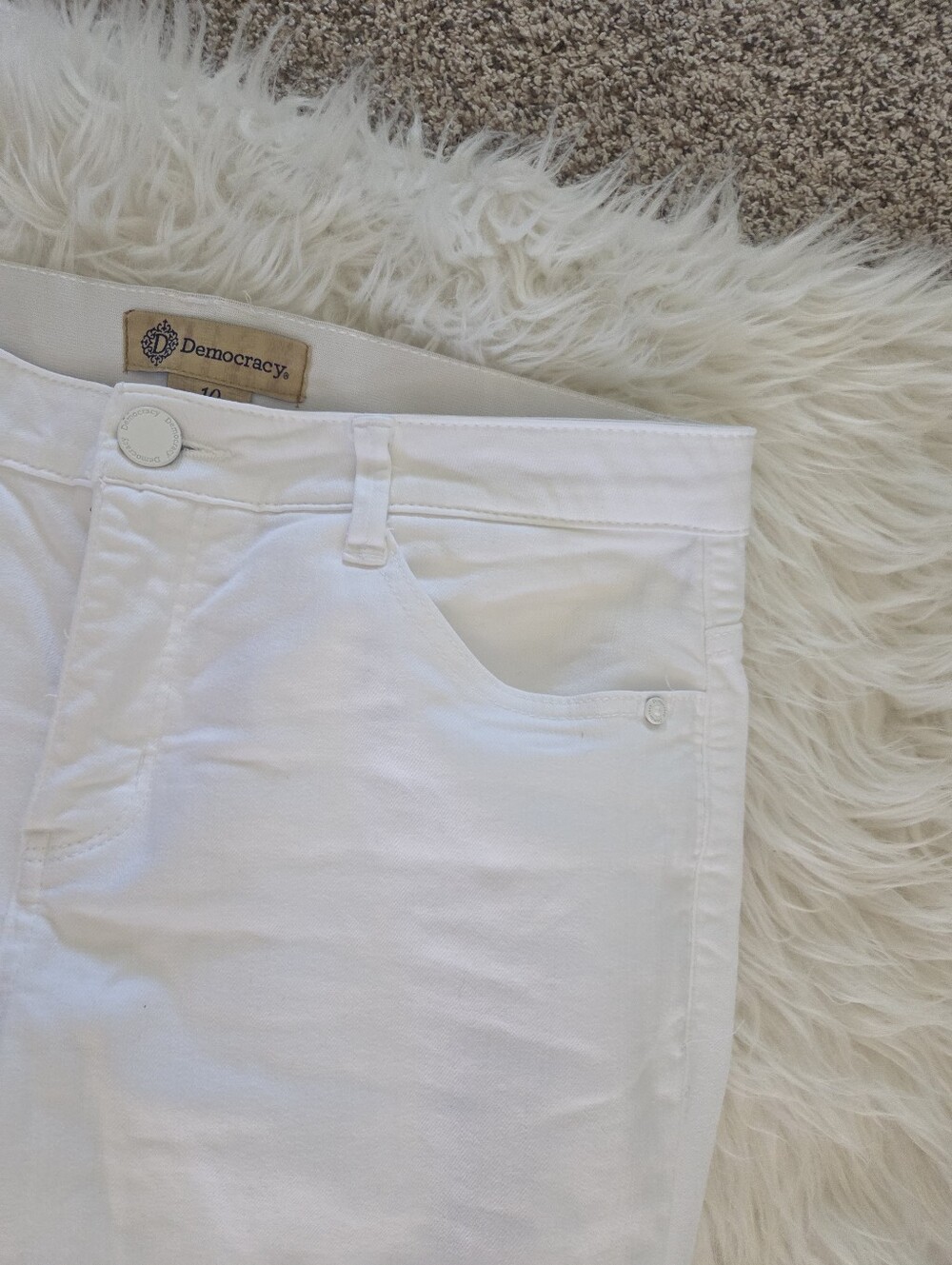 Democracy Ab Tech High Rise Slim Straight Leg Jeans White Frayed Cuff - Picture 9 of 14